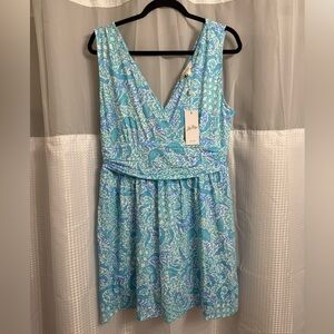 Lilly Pulitzer Aqua & Coral Print V-Neck Sleeveless Dress